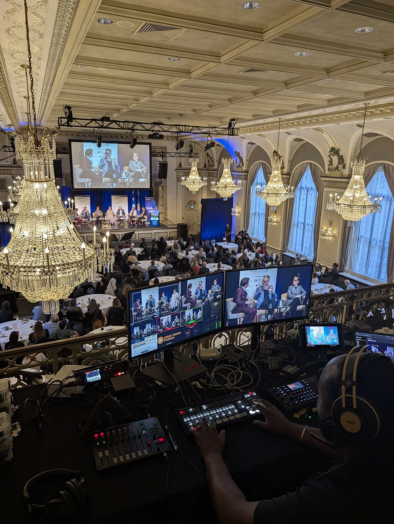 Several cameras arranged for a live video production